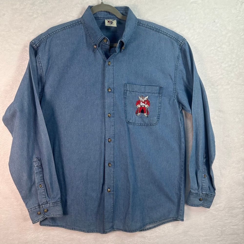 Vintage UNLV Rebels Denim Button Down Shirt Mens L Blue Embroidered